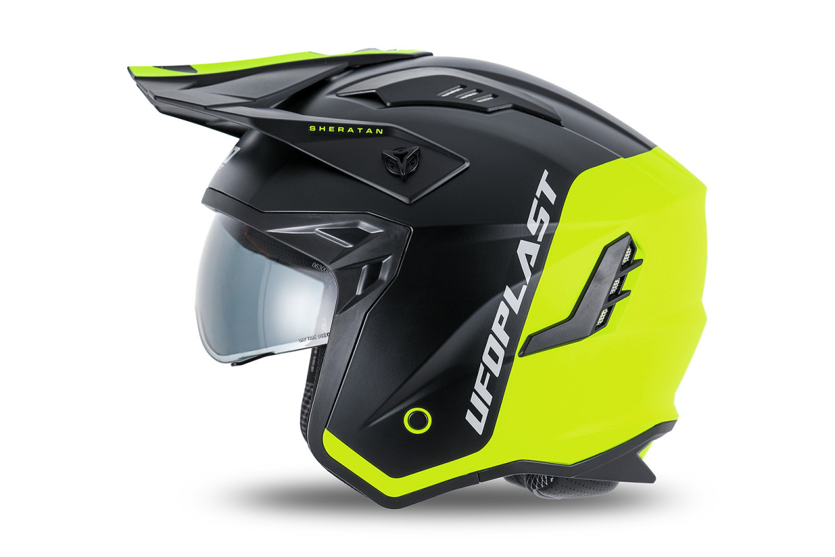 Sheratan cross jet helmet neon yellow and black